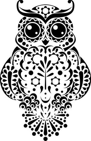 Pretty owl with floral pattern and sweet round eyesのイラスト素材