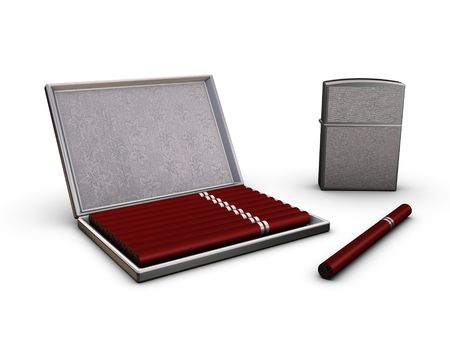 Cigarette-case, lighter and ten cigarettesの写真素材