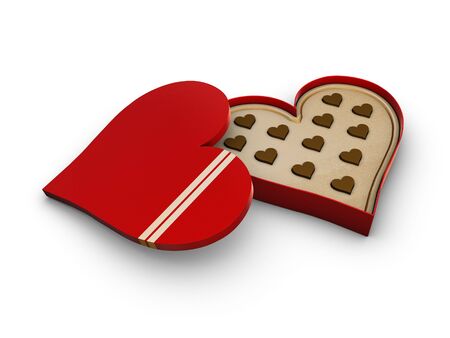 Red heart box with chocolateの写真素材