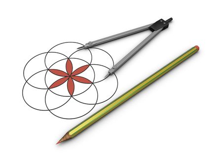 Dividers, pencil and flowerの写真素材