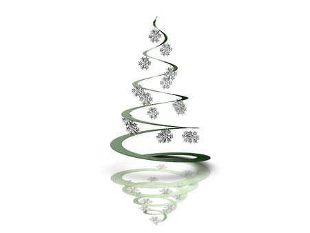 Green christmas tree with snowflakesの写真素材