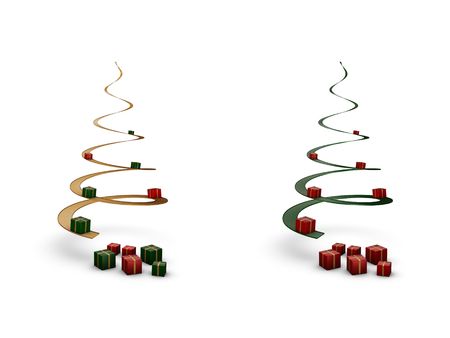 Spiral Christmas trees with giftboxesの写真素材