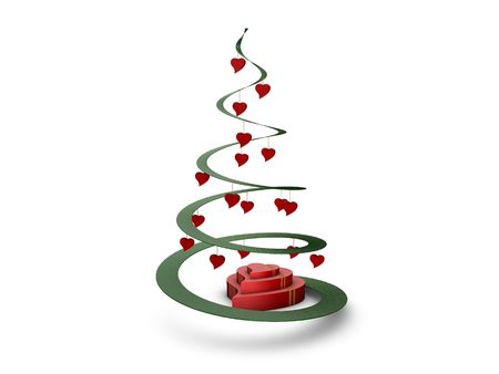 Christmas tree with hearts and giftsの写真素材