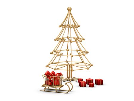 Christmas tree wire with sled and giftsの写真素材
