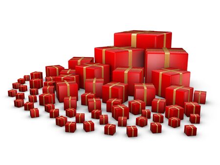 Red giftboxes with golden stripesの写真素材