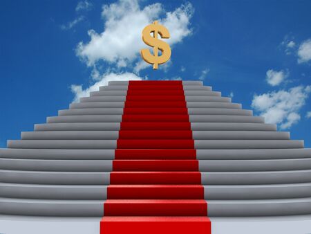 Red stairs with dollar symbol on the topの写真素材