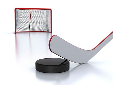 Hockey stick,puck and goalの写真素材
