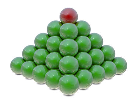 Pyramid chart from red and green balls isolated on white backgroundの写真素材
