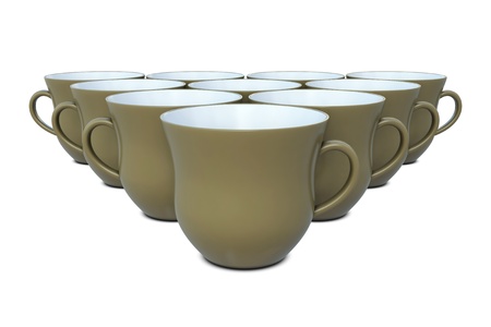 Brown tea mugs in group isolated on white backgroundの写真素材