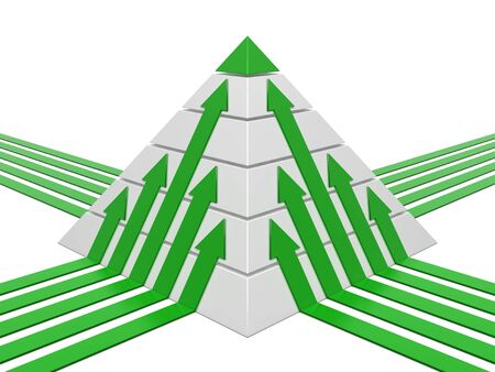 Pyramid chart green-white with green arrowsの写真素材