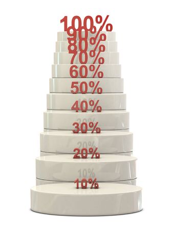 Stairs and red percent numbers isolated on white backgroundの写真素材