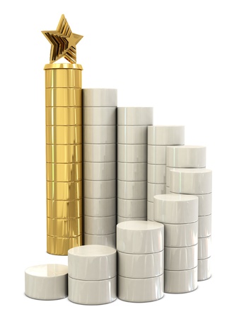 Spiral stairs and golden star trophy on the top isolated on white backgroundの写真素材