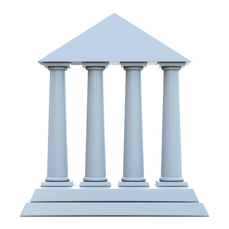 Ancient building with 4 columns isolated on white backgroundの写真素材