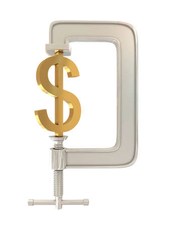 G clamp and Dollar sign isolated on white backgroundの写真素材