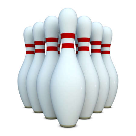 Group of bowling pins isolated on white backgroundの写真素材