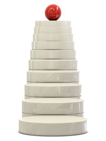 Stairs and red ball isolated on white backgroundの写真素材
