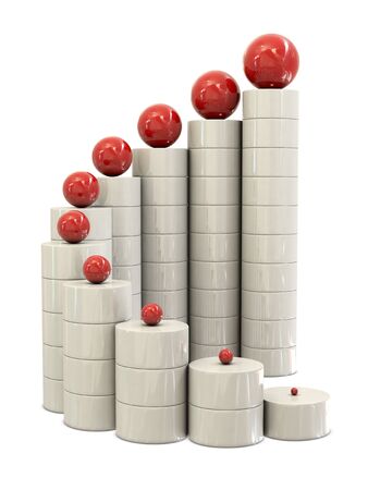 Spiral stairs and red balls isolated on white backgroundの写真素材