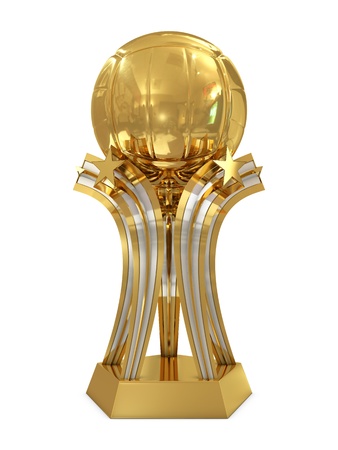 Golden - silver volleyball award trophy with ball and stars isolated on white backgroundの写真素材