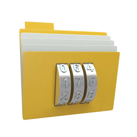 Folder and combination lock isolated on white backgroundの写真素材