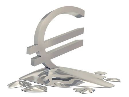 Euro sign silver melt isolated on white backgroundの写真素材