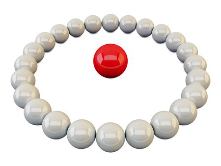 White spheres in ring and one red in the centerの写真素材