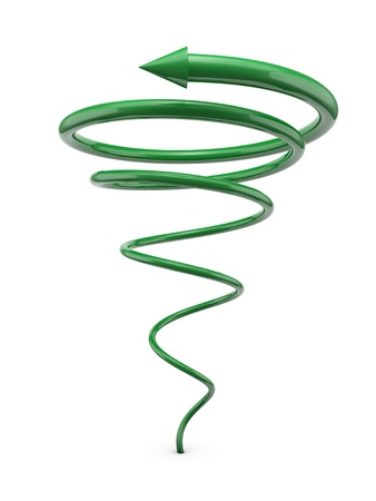 Green spiral line with arrow isolated on white backgroundの写真素材