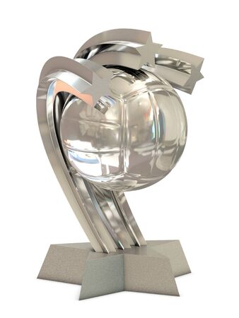 Silver trophy with stars and volley ball isolated on white backgroundの写真素材