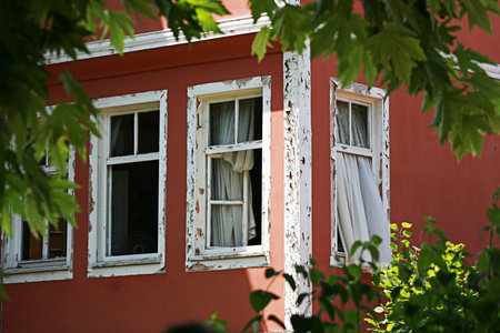 Trabzon,Turkey- July 21,2011:Windows of traditional  wooden house in Trabzon