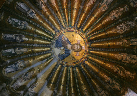 Istanbul,Turkey-June 08,2013:Mosaic of Christ Pantocrator in Chora Museumのeditorial素材