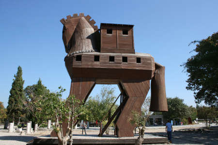 Canakkale,Turkey-October 08,2012:Trojan Horse in Troia Ancient Cityのeditorial素材