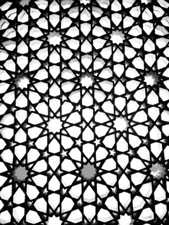 Oriental stained glass window in Medina, Saudi Arabia, Monochrome