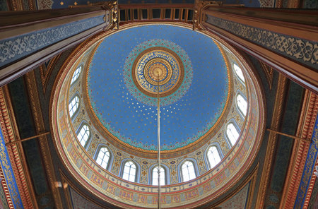 Dome and interior design of Yildiz Mosque in Istanbul, Turkey.