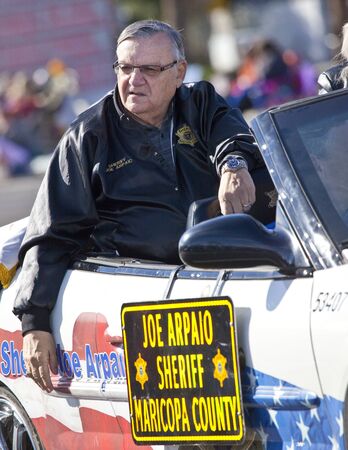SCOTTSDALE, AZ - February 11, 2012: Maricopa County Arizona   controversial sheriff Joe Arpaio at the Scottsdale Parada Del   Sol on February 11, 2012.のeditorial素材