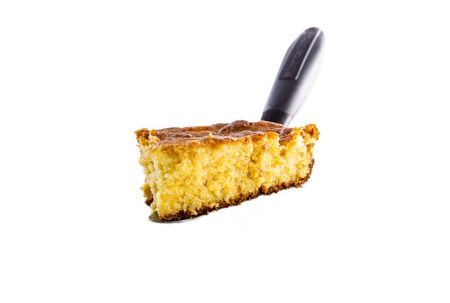 Home Style corn bread being served isolated on white.の写真素材