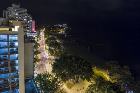 Oahu Island Hawaii skyline at Waikiki after the sun has set.のeditorial素材