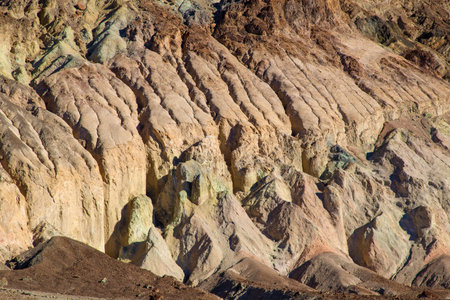 Colorful and rugged eroded badlands along Artist Palette road.の写真素材