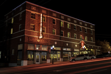 Historic Hassayampa Inn, which is said to be haunted, in Prescott Arizona photographed at night.の写真素材