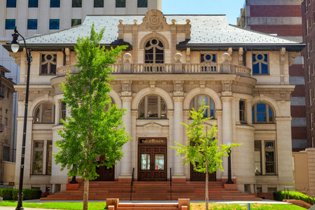 Salt Lake City, Utah, USA â€“ May 30, 2021: Exterior entry faÃ§ade of the Salt Historic O. C....