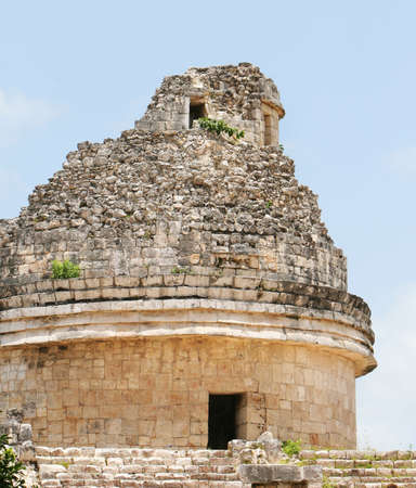 An ancient mayan observatory used to view the stars. The mayans were an advanced culture and had a vast knowledge of astronomy and lunar events.の写真素材
