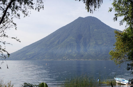 A volcano surrounding Lake Atitlanの写真素材