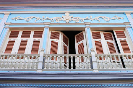 A spanish colonial style balcony in Ecuador, South Americaの写真素材
