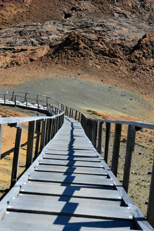 Look down the steep steps on a rocky islandの写真素材