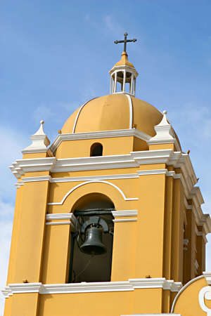 A spanish colonial bell tower in South Americaの写真素材