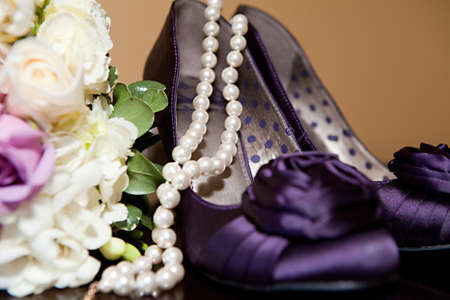The bride's beautiful wedding day shoesの写真素材