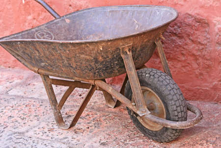 An Old Wheelbarrow inside the ancient Santa Catalina convent in Arequipa, Peruの写真素材