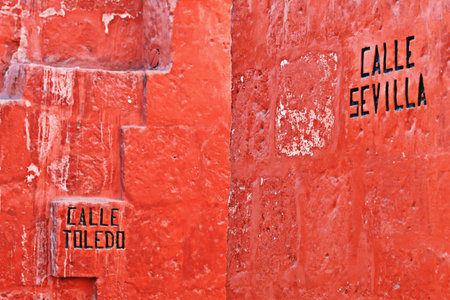 Inside the ancient Santa Catalina convent in Arequipa, Peruの写真素材