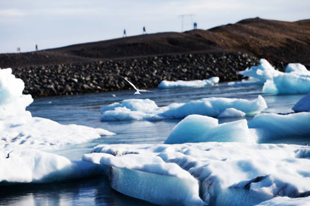Melting glacier ice at Jokulsarlon lake caused by global warmingの写真素材