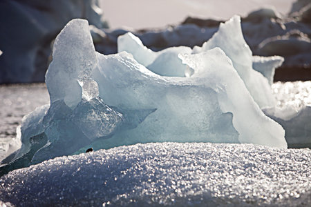 Melting glacier ice at Jokulsarlon lake caused by global warming