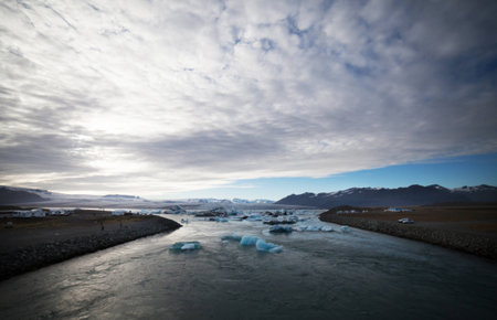 Melting glacier ice at Jokulsarlon lake caused by global warmingの写真素材