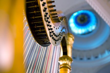 Harp strings close up - Classic music concert in synagogueの写真素材